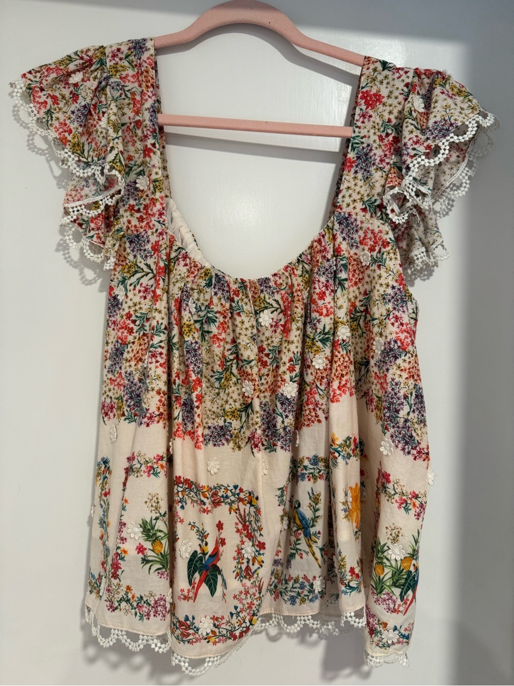 Farm Rio Delicate Forest Scarves Square Neck Embroidered Blouse - Picture 2 of 6
